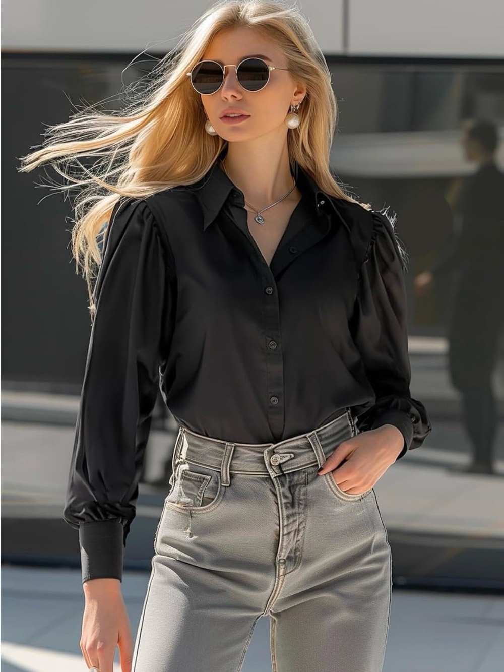 Classic Black Button-Up Women's Blouse